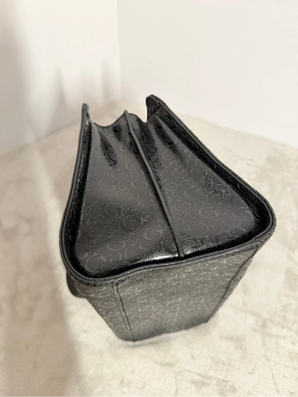 GUESS Black Signature Tote Bag with Chain Handles